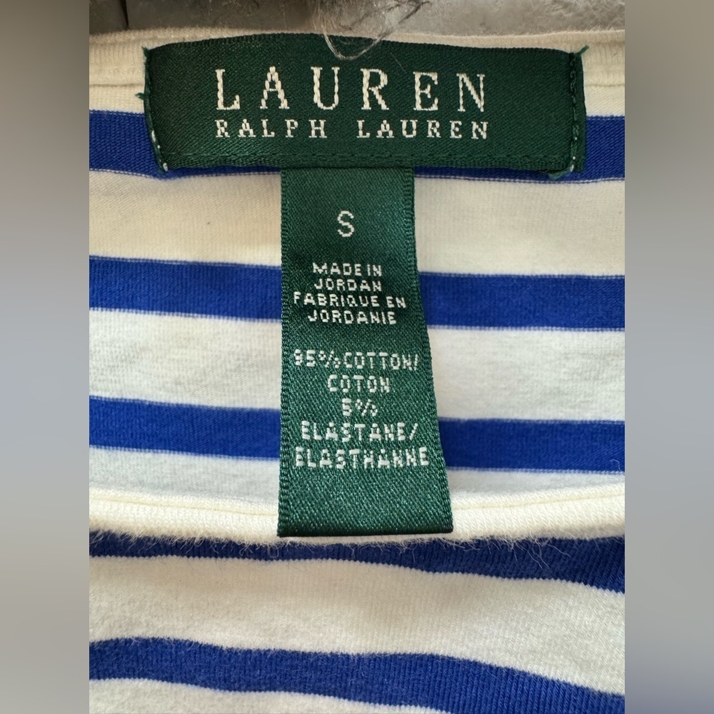 Ralph Lauren blue and white striped cotton sleeveless nautical shirt boatneck S - Picture 2 of 3